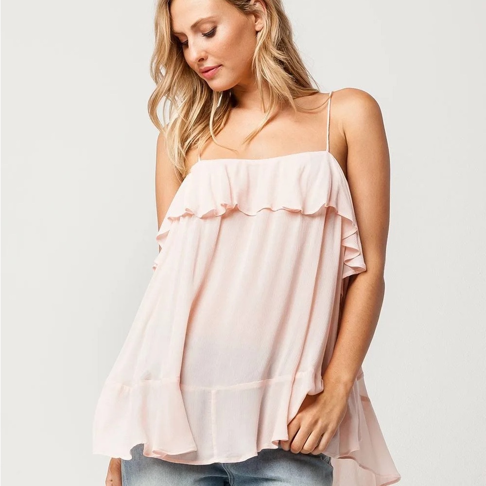 Free People Intimately Pink Cascade Ruffled Camisole Top Medium